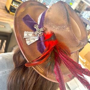 Designer Feather Rhinestone Cross Rodeo Cowboy Hat